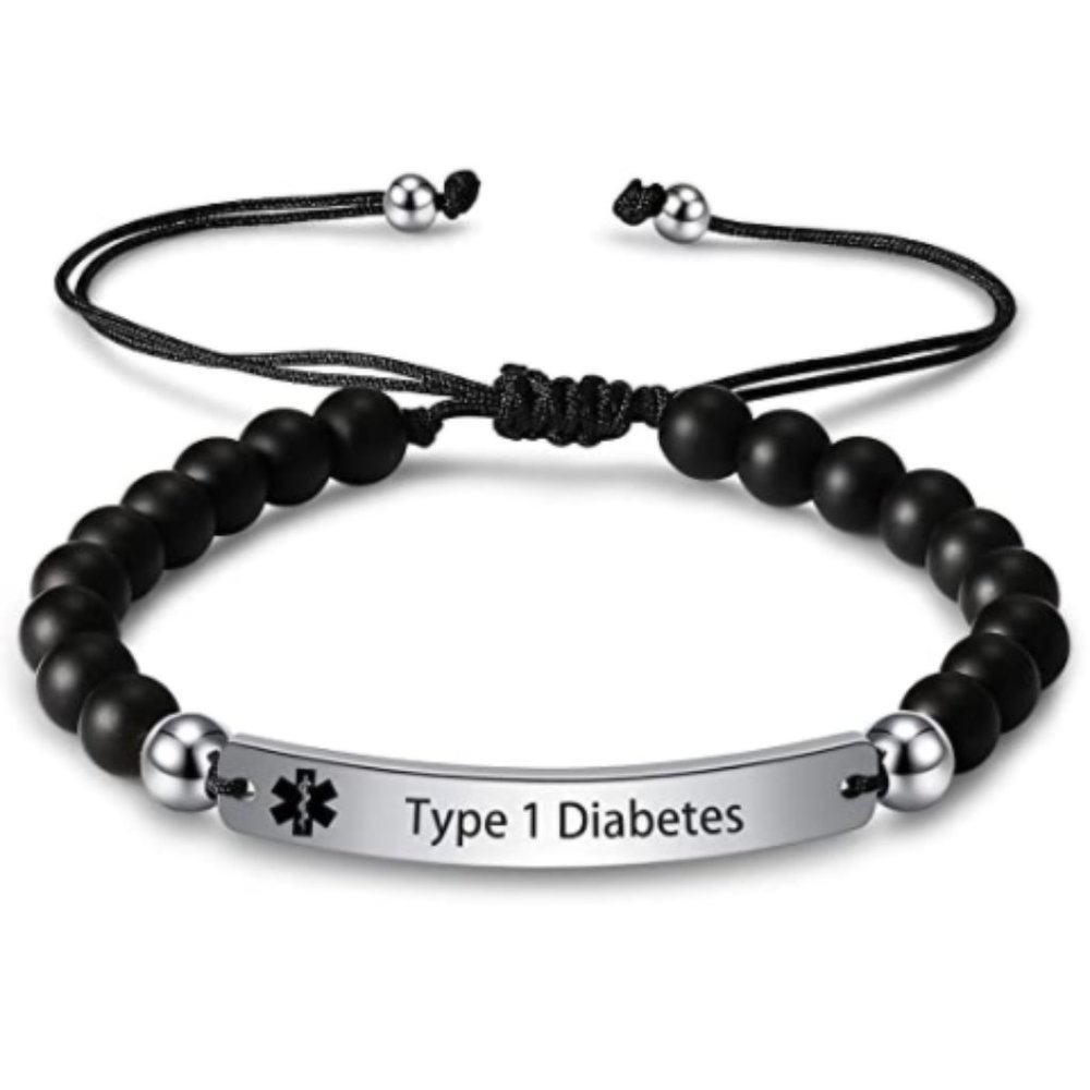Engraved Bead Type 1 Diabetes Medical Alert ID